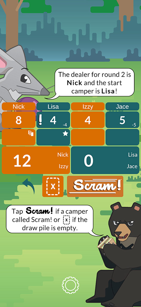 Screenshot of end of round scoring using the Scram! app